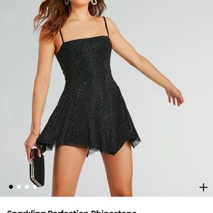 Elegant Black Rhinestone Dress